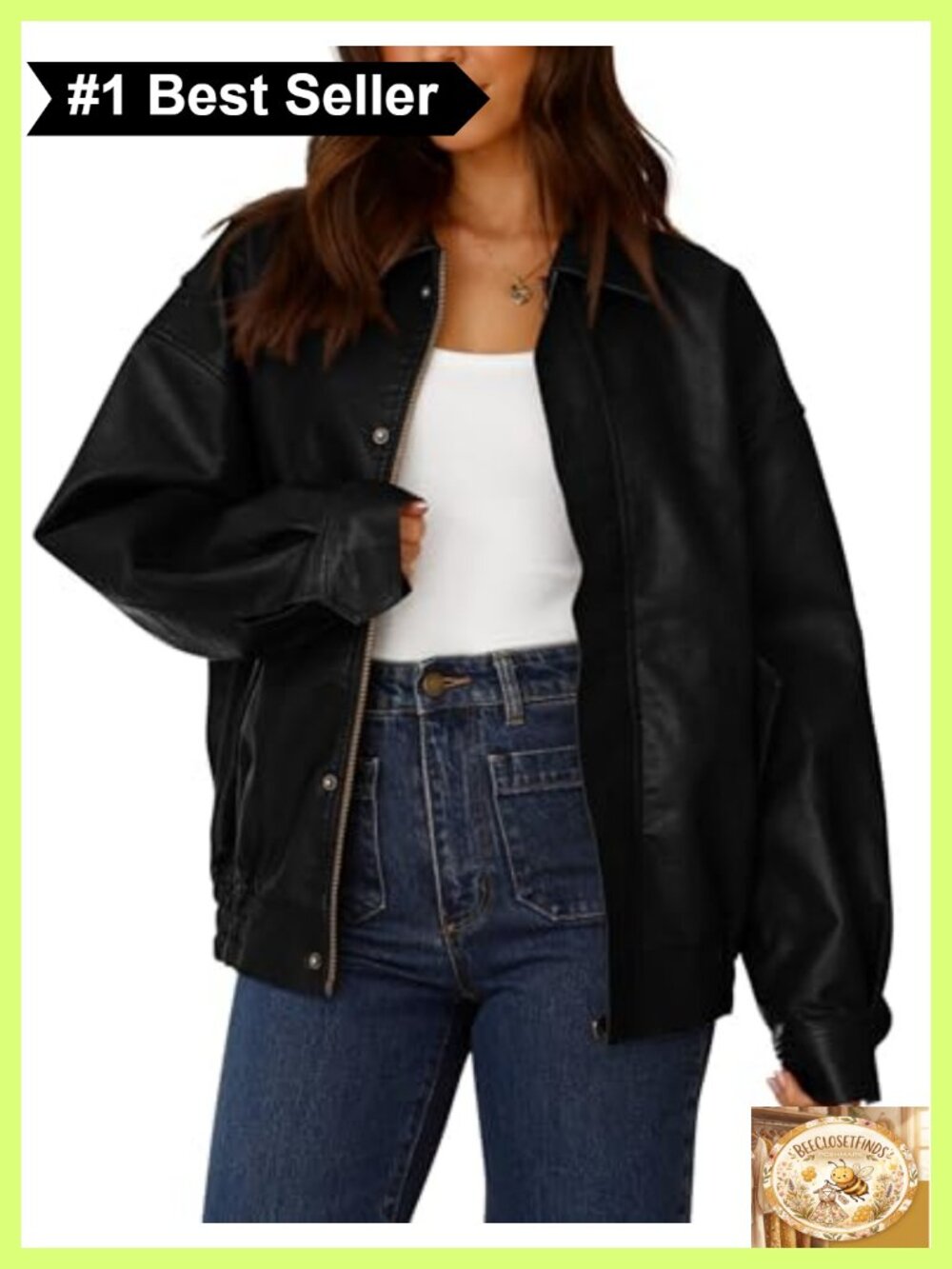 Faux Leather Motorcycle Jacket Relaxed Fit Zip Up Long Sleeve Womens Outerwear